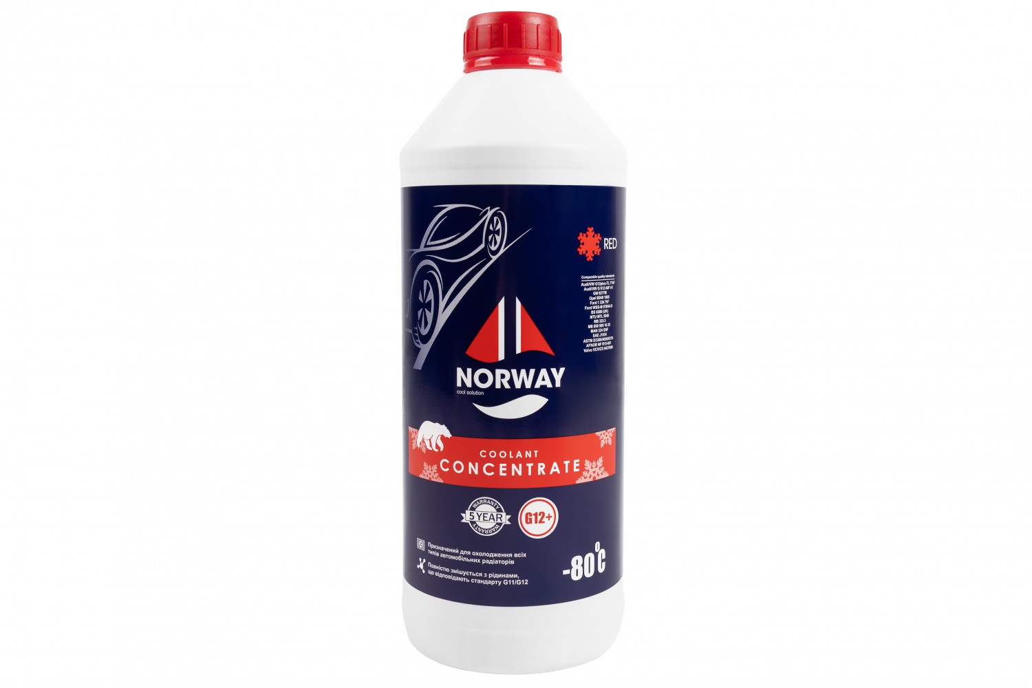 КОНЦЕНТРАТ АВТОРІДИНИ ОХОЛОДЖУЮЧОЇ «АНТИФРИЗ NORWAY G 12+ - 80°С» (ЧЕРВОНИЙ) 1.5Л.